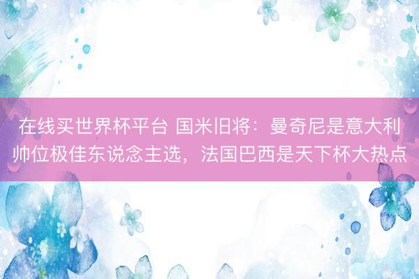 在线买世界杯平台 国米旧将：曼奇尼是意大利帅位极佳东说念主选，法国巴西是天下杯大热点