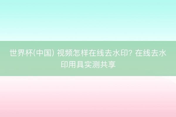 世界杯(中国) 视频怎样在线去水印? 在线去水印用具实测共享